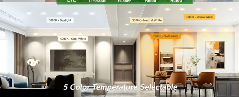 zouzai 24 Pack 6 Inch Ultra-Thin LED Recessed Ceiling Light with Junction Box 5CCT Adjustable Dimmable Can-Killer Downlight - ETL and Energy Star Certified (24 Pack,5CCT, 6 Inch)