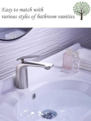 TOCALOCA 1 Handle Bathroom Faucet Brushed Nickel Sink Faucet, One Hole Bathroom Sink Faucet Modern Basin Mixer Taps, Premium Brass Vanity Faucet with Water Supply Hose