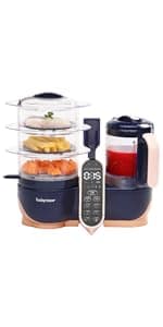 Babymoov Duo Meal Lite Food Maker - 4 in 1 Baby Food Processor with Steam Cooker, Blender, Baby Purees, Warmer and Defroster (Nutritionist Approved), Dark Grey
