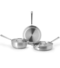 Misen 5-Ply Stainless Steel Cookware Set - Versatile, Dishwasher Safe - 9-Piece Set - 10" Skillet, 12" Skillet + Lid, 3 QT Saute Pan + Lid, 3 QT Saucier + Lid, 8 QT Stockpot + Lid