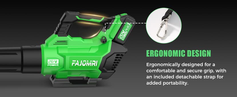 Cordless Leaf Blower – 3-Speed Settings, 580 CFM / 160 MPH Powerful Electric Blower with 2 × 4.0Ah Batteries and Charger, Ideal for Lawn Maintenance, Yard Work, and Garage Cleanup