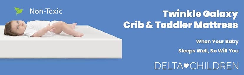 Delta Children Twinkle Galaxy Dual Sided Crib and Toddler Mattress - Premium Sustainably Sourced Fiber Core - Waterproof - GREENGUARD Gold Certified (Non-Toxic) - 7 Year Warranty - Made in USA