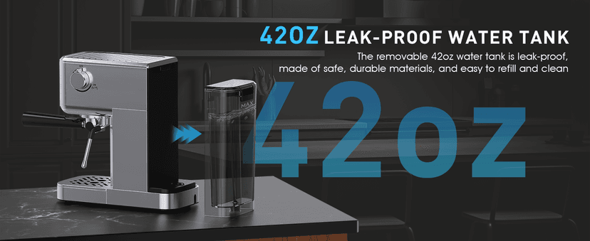 Espresso Machine 20 Bar with Milk Frother, Stainless Steel Coffee Maker with 42 oz Removable Water Tank for Cappuccino, Latte&Cold Brew, Home&Office, Silver