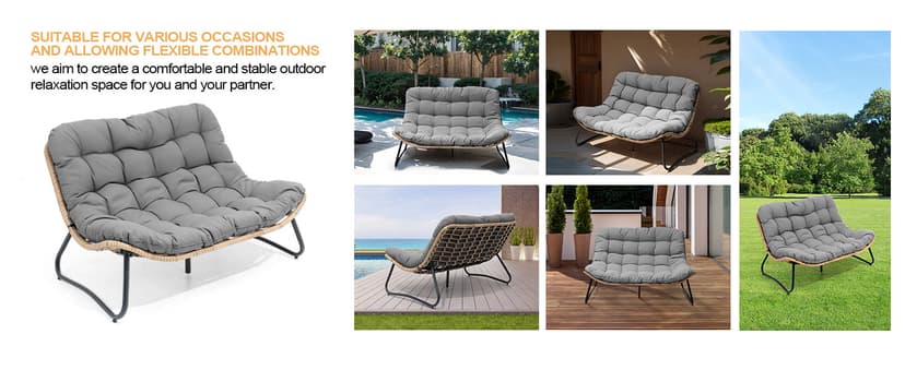 Crestlive Products Outdoor Loveseat 3 Pieces, 2 Seater &1 Seater Outdoor Sofa Set,All-Weather Boho Rattan Patio Furniture with Soft Cushion for Balcony, Poolside, Backyard (Dark Gray Without Table)