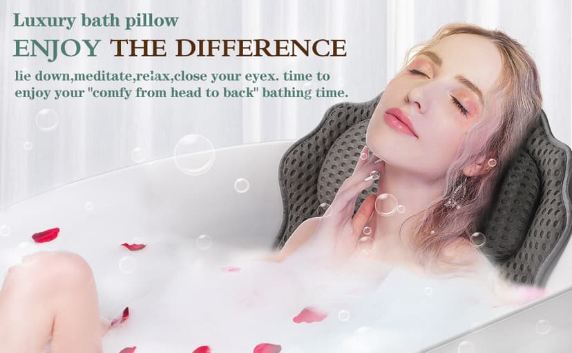 Bath Pillow RUVINCE Ergonomic Luxury Bathtub Pillow with Head,Neck, Shoulder and Back Support, 4D Bath Pillows for tub with 6 Powerful Suction Cups, Fits All Bathtub