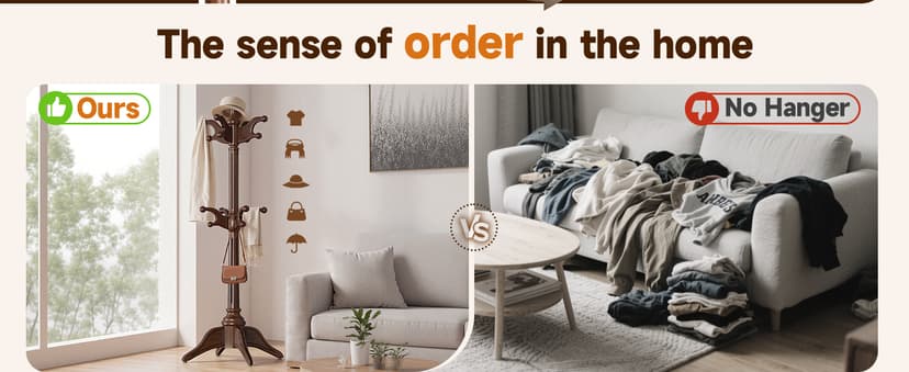 Solid Wood Rotary Coat Rack Freestanding, Heavy Duty Coat Hanger Stand with 2 layer Multi-direction Hooks, 360° Rotating Standing Coat Rack Tree for Entryway, Bedroom, Office, H: 77.6in (Walnut)