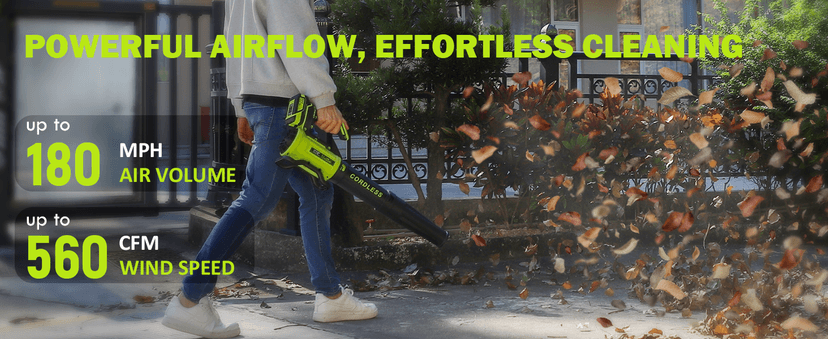 Leaf Blower Cordless with 2× 4.0Ah Batteries and Charger, 560CFM & 180MPH Lightweight Leaf Blower, 2 Speed Electronic Control, 20V Electric Blower for Driveway, Lawn & Yard Care