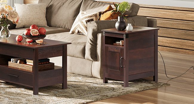 WLIVE End Table with Charging Station, Narrow Side Table for Living Room, Farmhouse Night Stand with Storage, Small Wooden Cabinet with USB Ports and Outlets for Living Room and Bedroom, Espresso