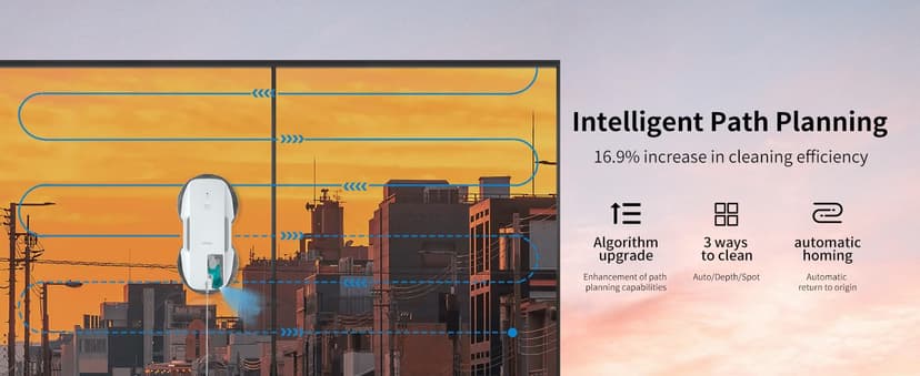 FMART T9Pro Window Cleaning Robot, Ultrasonic Atomization Intelligent Water Spray, 3800PA Suction Power, AI Intelligent Path Planning, Edge Detection Technology, Remote Control Robot Window Cleaner