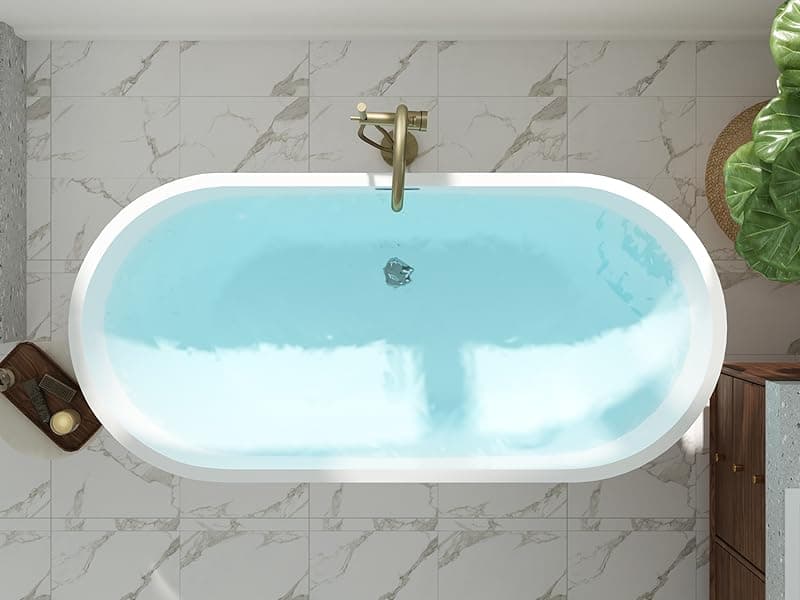 FerdY Bali 59" Acrylic Freestanding Bathtub, Gracefully Shaped Freestanding Soaking Bathtub, Toe-Tap Chrome Drain and Classic Slotted Overflow Included, Glossy White, cUPC Certified