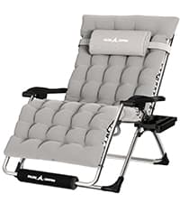 UDPATIO Oversized Zero Gravity Chair 33In XXL Patio Reclining Chair with Cushion, Outdoor Folding Recliner with Pillows|Cup Holder|Foot Rest|Padded Headrest, Black, Support 500LB