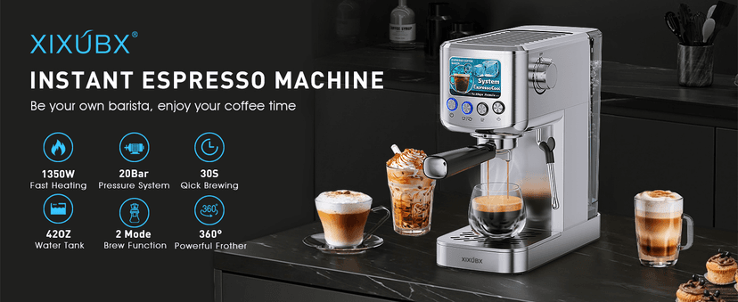 Espresso Machine 20 Bar with Milk Frother, Stainless Steel Coffee Maker with 42 oz Removable Water Tank for Cappuccino, Latte&Cold Brew, Home&Office, Silver