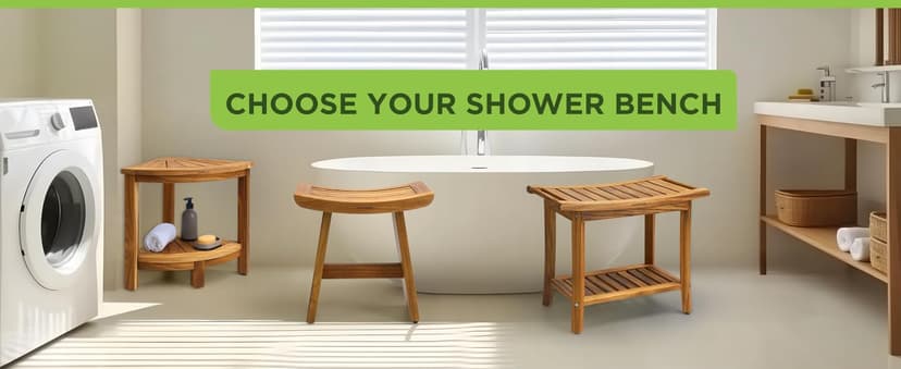 Premium 22" Teak Shower Bench with Handles, Waterproof Teak Shower Stool, Wooden Stool for Bathroom, Teak Wood Shower Bench Stool Seat Chair for Shower Storage Shelf, 300 Lbs Capacity