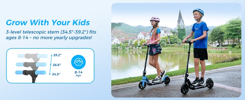 isinwheel S7 Electric Scooter for Kids Ages 8-14, 250W Foldable and 3 Adjustable Heights Kids Electric Scooter with 3 Speeds (5/8/12 Mph), Cruise Control, LED Display, Gift for Kid
