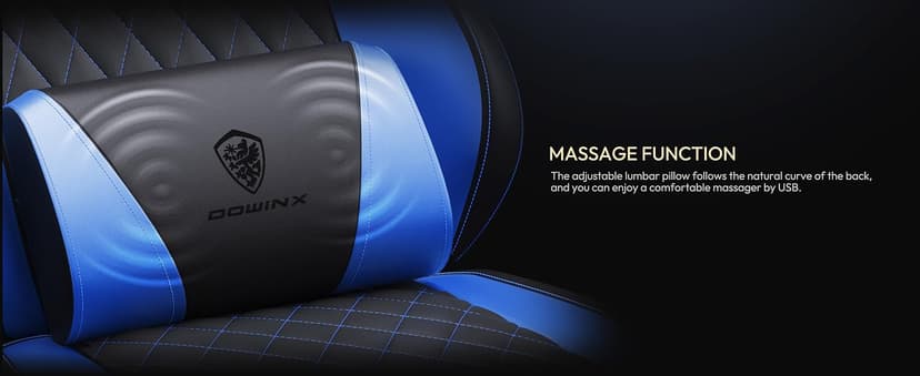 Dowinx Gaming Chair with Pocket Spring Cushion, Ergonomic Computer Chair with Massage Lumbar and Footrest for Adults, High Back Game Chair Leather for Office Gaming 300LBS, Blue New