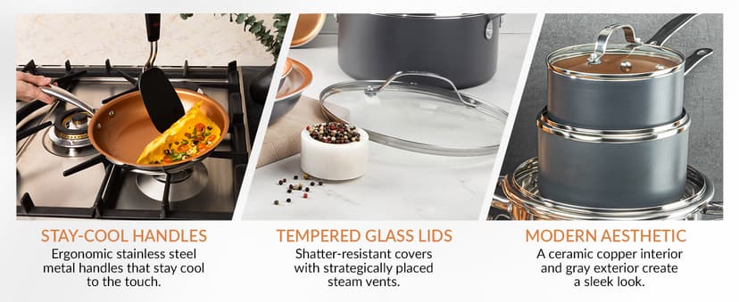 Gotham Steel True 20 Pc Ceramic Cookware Set Nonstick, Ceramic Pots and Pans Set Non Stick with Deep Square Pan Set & Bakeware Set, Non Toxic PFOA PFOS Free, Oven & Dishwasher Safe, No Cheater Pieces