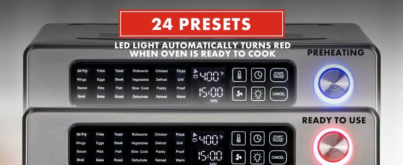 Emeril Lagasse Extra Large French Door Air Fryer Toaster Oven Combo, 24 Cooking Functions and Digital Controls, 7 Accessories Included, Stainless Steel Finish, 26QT Capacity