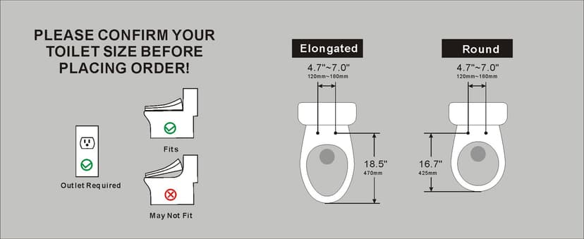 Bidet Toilet Seat Round, Unlimited Warm Water, Heated Toilet Seat, Warm Air Dryer, Rear and Feminine Washing, Soft Closed Toilet Lid, Night Light, Smart Toilet Seat with Bidet Requires Outlet