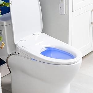 ALPHA BIDET iX Pure Bidet Toilet Seat in Elongated White | Ultra Low Profile | Endless Warm Water | Arced Stainless Steel Nozzle | Blue LED Nightlight | Dryer