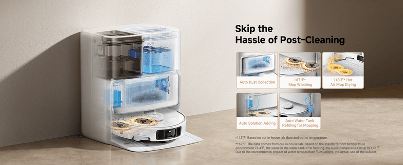 Mova P50 Pro Ultra Robot Vacuum and Mop, 19,000Pa Suction with Anti-Tangle Brush, Removable & Liftable Mop for Carpet & Floor, 167℉ Mop & Washboard Self Drying & Cleaning, Auto Empty & Refill