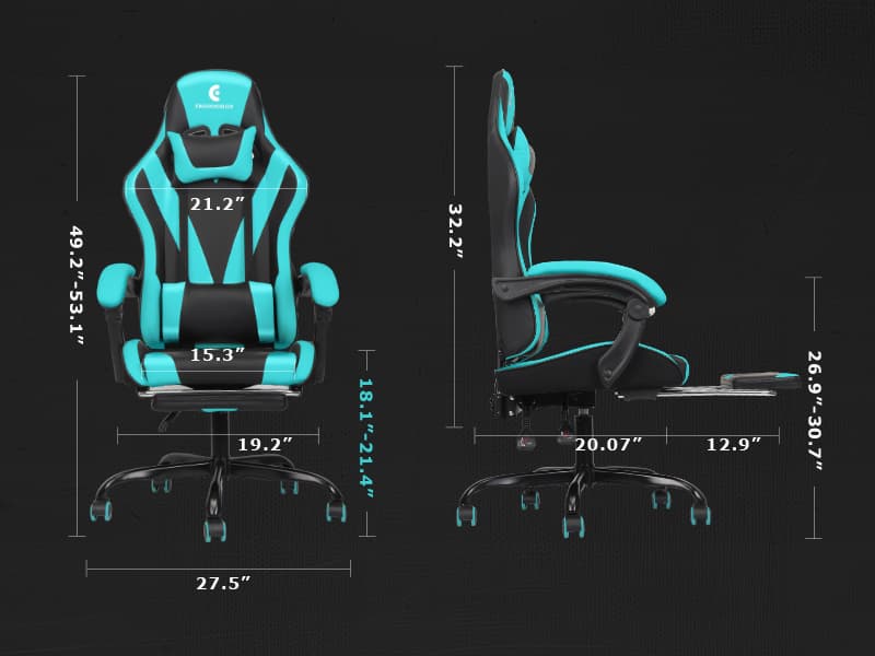 Gaming Chair with Linkage Armrest & Footrest, High Back Video Gaming Chair, Black/Grey