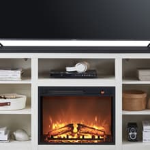 JXQTLINGMU Fireplace TV Stand for 80 Inch TV, Farmhouse Highboy Entertainment Center w/23'' Electric Fireplace & Cross Barn Door, Large TV Console for TVs Up to 80", 70 inches, White