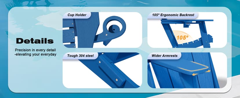 Folding Adirondack Chair Set of 8, HDPE All-Weather Patio Chairs for Outdoor, Patio, Lawn, Garden, Backyard Deck, Fire Pit - Black