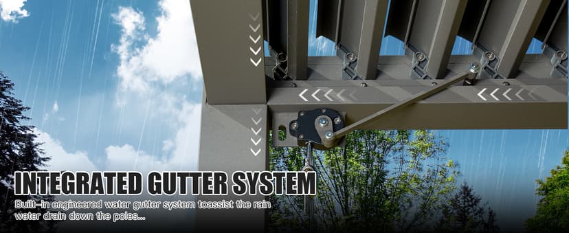 Domi Outdoor Louvered Pergola 10x13FT Full Aluminum Structure,Patio Rainproof Pergola with Two Independently Adjustable Roof for Backyard, Garden w/Curtains and Netting - Dark Gray