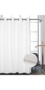 River Dream White Fabric Shower Curtain Set, Cotton Blend, Waffle Weave, with Snap in Replacement Liner,71 x 74 inches