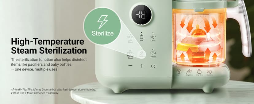 Bear 2025 Baby Food Maker with Two Layer Steam Baskets, Multifunction Baby Food Processor Steamer Puree Blender, Baby Food Mill with Bottle Warming Sterili-zing Auto Cleaning Function, BPA-Free