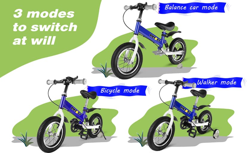 Balance Bike 2 in 1,The Dual Use of a Kids Balance Bike and Kids Bike,12 14 Inches for 2-6 Years Old,with Shock Absorbers, Fenders, Pedals, Auxiliary Wheels