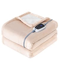 Sealy Electric Blanket Twin Size, Flannel Heated Blanket with 10 Heating Levels & 1-12 Hours Auto Shut Off, Fast Heating Warm Blanket, Machine Washable, Beige, 62 x 84 Inch