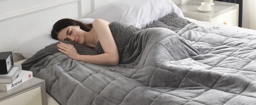 Cottonblue Weighted Blanket 15 lbs Queen Size 60x80 inches, Flannel Shaggy Sherpa Weighted Blanket for Adults Comfortable Weighted Blankets for Calming and Relax, Bed Sofa Heavy Blankets, Grey
