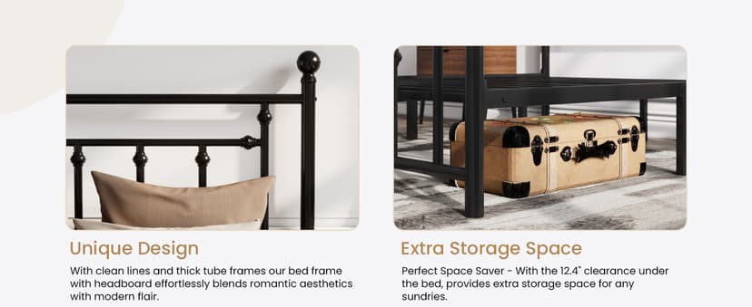 SHA CERLIN 14'' Queen Size Metal Platform Bed Frame/Victorian Headboard and Footboard/Steel Slats Mattress Foundation for Storage/No Box Spring Needed/Noise Free/Black