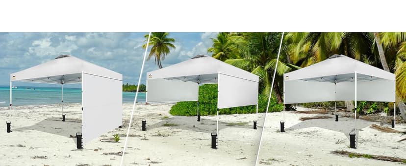 CROWN SHADES 10x10 Pop up Canopy Tent Instant Canopy with 150D Silver Coated Fabric Including 2 Half Sidewalls, 4 Ropes, 8 Stakes, 4 Weight Bags, STO 'N Go Bag, White