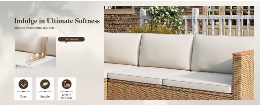 HERA'S HOUSE Small Patio Furniture Set, All Weather 3 Pieces Wicker Outdoor Sectional Set,Yellow Rattan Conversation Set with Lounge Sofa and Coffee Table for Lawn, Garden