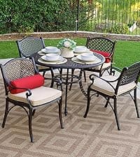 Kinger Home 5-Piece Cast Aluminum Outdoor Dining Furniture Set for 4, Round Patio Table and Chairs for 4 with Cushions, Outdoor Furniture Set with Umbrella Hole, All-Weather Patio Dining Set