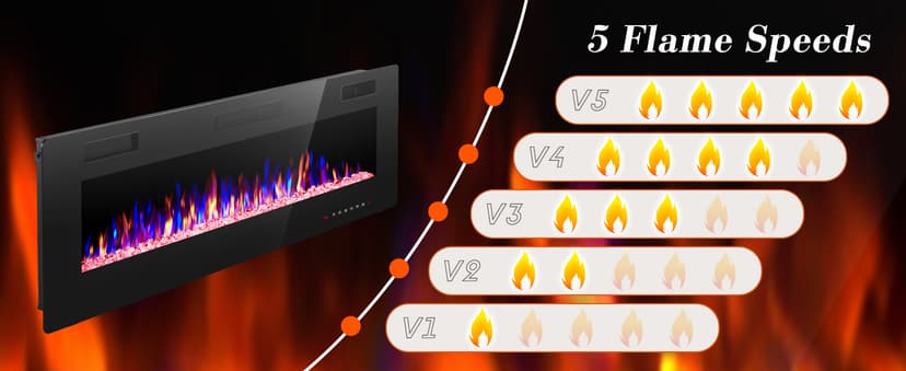 60" Electric Fireplace in-Wall Recessed and Wall Mounted 1500W Fireplace Heater and Linear Fireplace with Timer/Multicolor Flames/Touch Screen/Remote Control