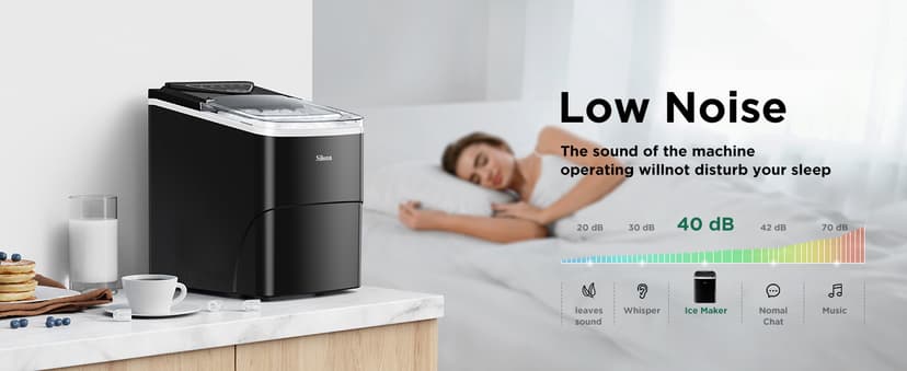 Silonn Ice Maker Countertop, 9 Cubes Ready in 6 Mins, 26lbs in 24Hrs, Self-Cleaning Ice Machine with Ice Scoop and Basket, 2 Sizes of Bullet Ice for Home Kitchen Office Bar Party