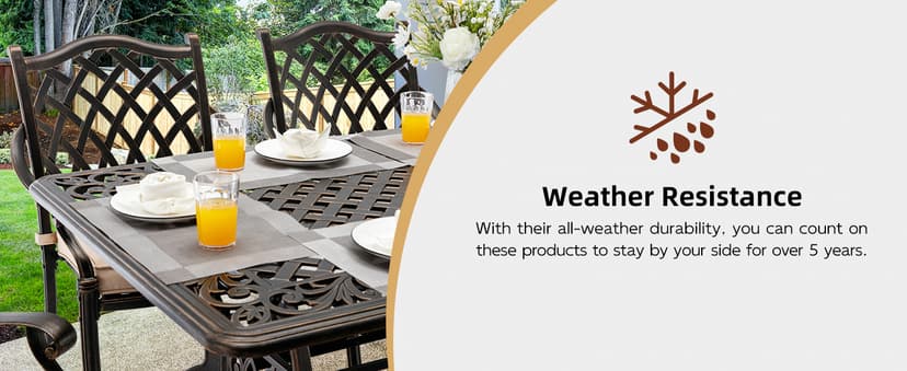 7-Piece Cast Aluminum Outdoor Table and Chairs, Antique Bronze Patio Dining Set for 6 Include 60" Rectangular Outdoor Dining Table and 6 Swivel Chairs with Removable Cushion and Umbrella Hole