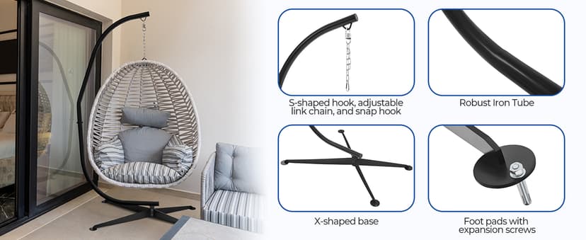 Yaheetech Hammock Chair Stand, C-Stand for Hanging Hammock Chair w/Buckle & S-Shaped Hook - Free Rotation C-Stand Hammock Stand for Hanging Chairs, Swings, Max.Weight Capacity 300Lb