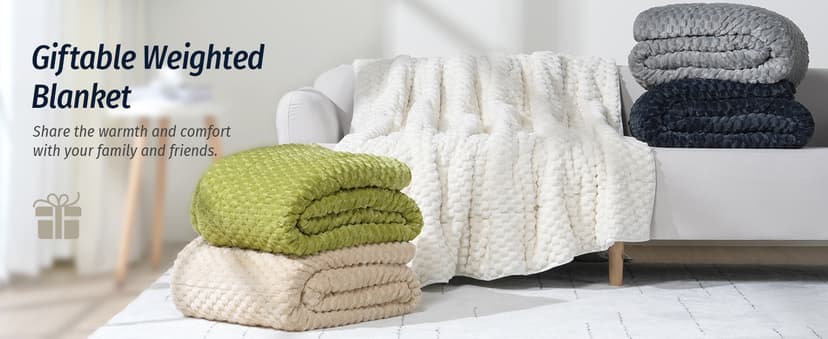 Wemore Fleece Weighted Blanket for Adults (60" x 80" 15lbs, Cream White), Dual Sided Cozy Soft Sherpa Heavy Blanket with 3D Imitation Turtle Shell Warm Jacquard Flannel for Couch and Bed