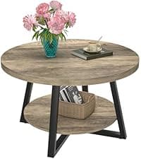 GreenForest End Table with 2-Tier Storage Shelf, 24 inch Large Side Table for Living Room,Modern Nightstand for Bedroom Bedside Office Farmhouse, Grey Wash