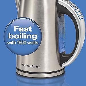Hamilton Beach 1.7 Liter Temperature Control Electric Kettle, Water Boiler & Heater, Fast Boiling 1500 Watts, BPA Free, Cordless, Auto-Shutoff and Boil-Dry Protection, Stainless Steel (41020R)