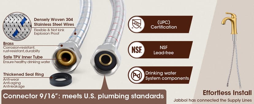 Brushed Gold Single Hole Bathroom Faucets, Single Handle Brass Bathroom Sink Faucet for 1 or 3 Holes, Vanity Faucet with Pop Up Drain and Supply Lines, Deck Plate