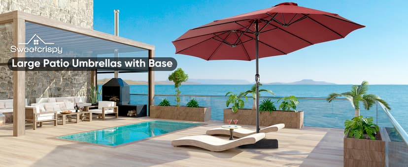 Sweetcrispy 15ft Large Patio Umbrella with Base Included, Rectangle Table Umbrella Outdoor Patio, Outside Umbrellas for Deck, Market, Backyard