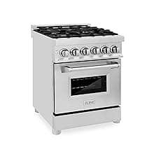 ZLINE 30 Inch 4.0 Cubic Foot Stainless Steel Dual Fuel Range with 4 Burner Porcelain Cooktop, Gas Stove, Cast Iron Grill, and Electric Convection Oven