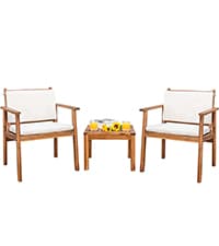 Devoko 3 Piece Rocking Bistro Set Wicker Patio Outdoor Furniture Porch Chairs Conversation Sets with Glass Coffee Table (Beige)