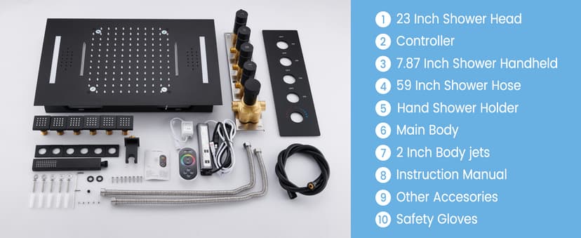 MONDAWE 23" Full Body Thermostatic Shower Jets System, 64-Color LED Music Waterfall Rainfall Luxury Shower Head System with 6 Spray Jets, Ceiling Mount Rain Shower Faucet Set, Matte Black