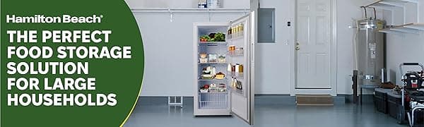 Hamilton Beach HZ8971 17 cu ft Upright Convertible Fridge/Freezer-Frost Free-Reversible Door-Removable Glass Shelves-LED Interior Light, White